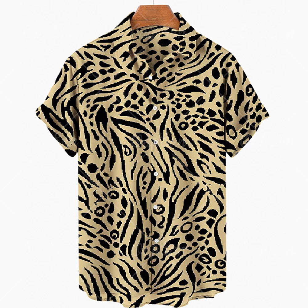 2023 Men\'s Leopard 3D Shirts Summer Hawaii Beach Shirt Men\'s Short Sleeve Retro Fashion Clothing Personalized Design Men\'s Tops