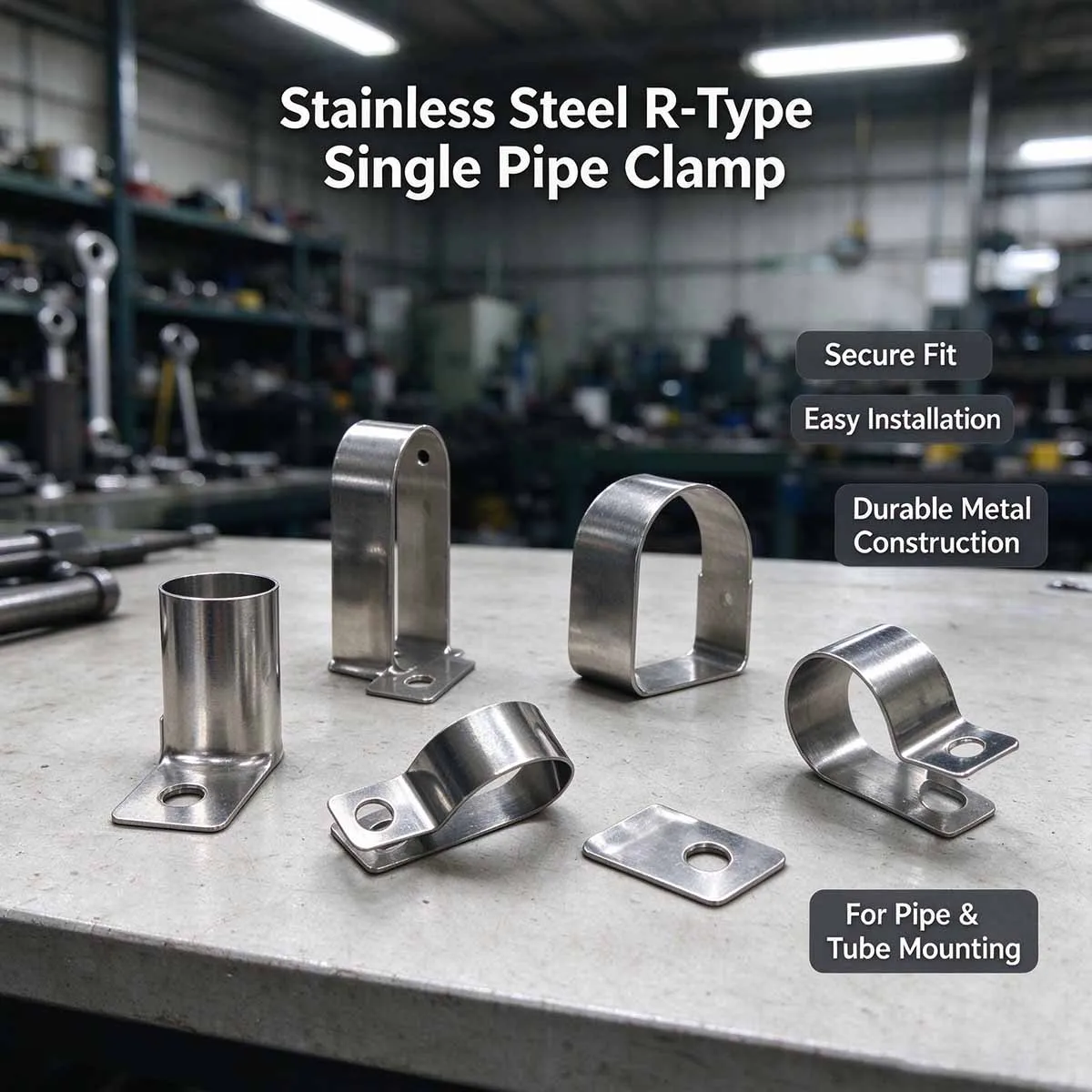Adjustable R Shape Pipe Clamp Two Hole Strap Stainless Steel Conduit Tube Clip Water Oil Gas Pipe Fixing Saddle Clamp 4-50mm