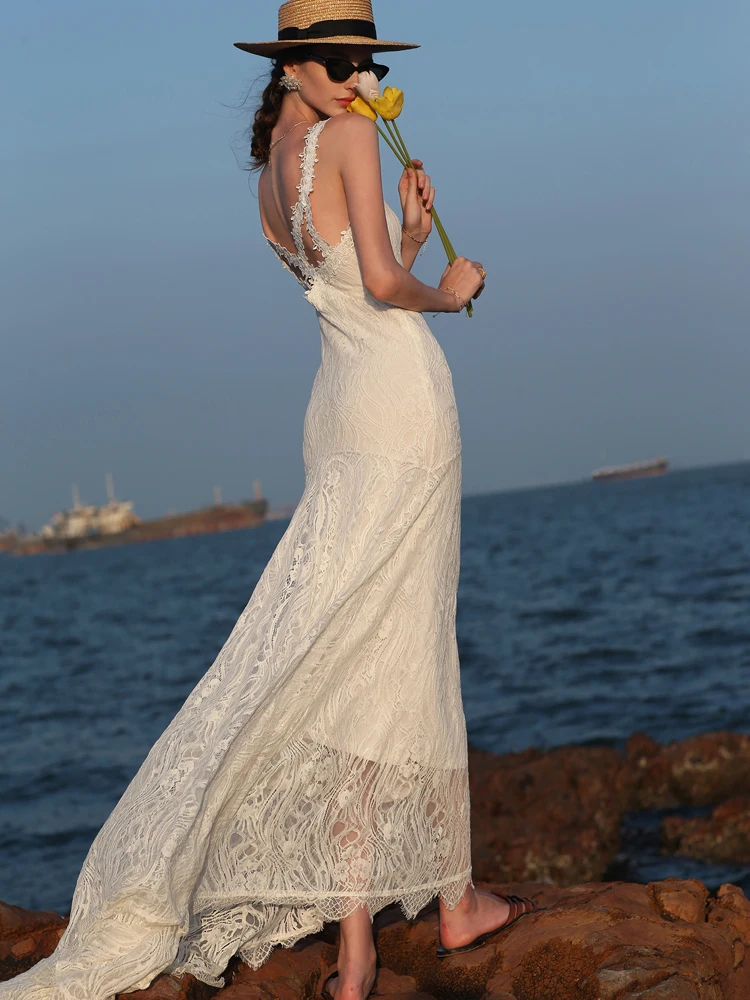 

Ele Long Lace Evening Dr Tailored Beach Photoaphy Wedding Dr Luxury Sensation Floor Length Holiday Dr