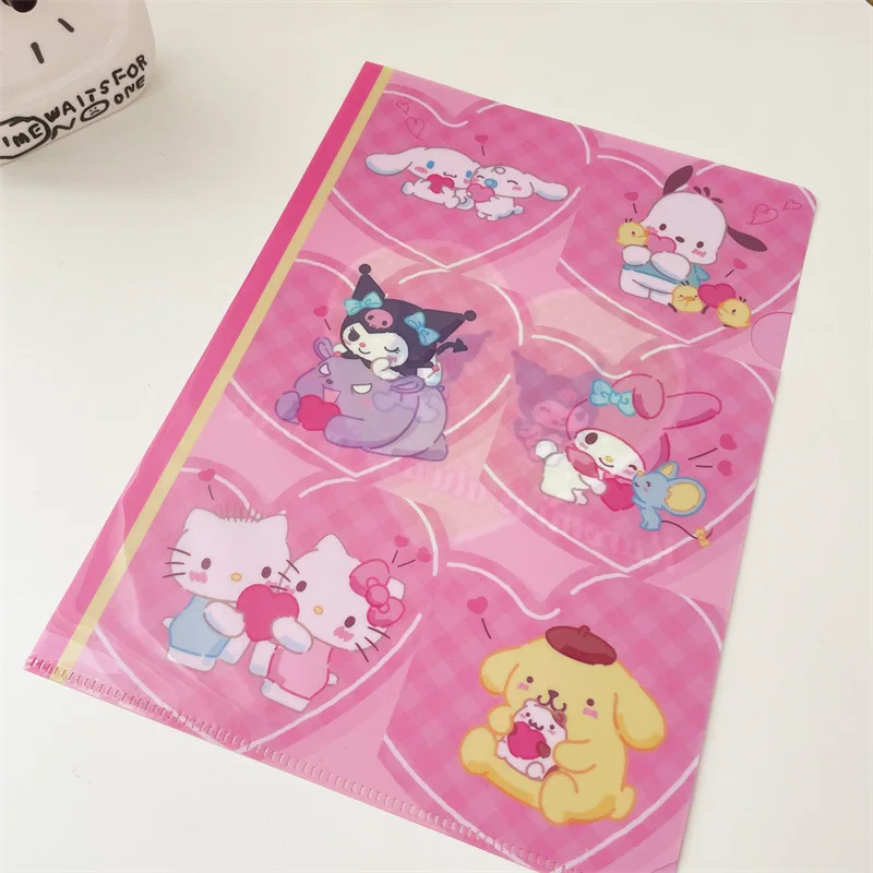 Sanrio Cartoon Cute L-Shaped Waterproof Folder Students Test Paper Storage Folder Kuromi Melody Cinnamoroll A4 Folder Wholesale