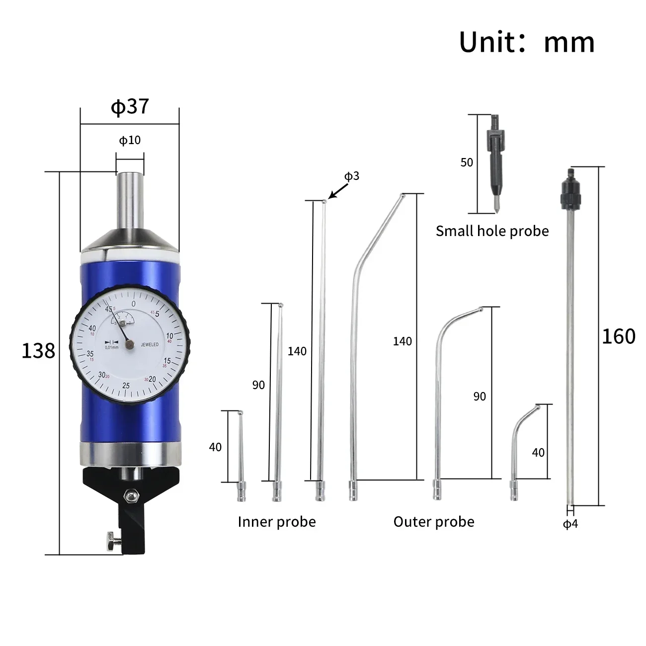 مؤشر توسيط محوري Co-Ax آلة طحن دقيقة اختبار الاتصال الهاتفي 0-3 مللي متر 0.01 مللي متر مجموعة مؤشرات مركز الاتصال مع حقيبة للتخزين #2