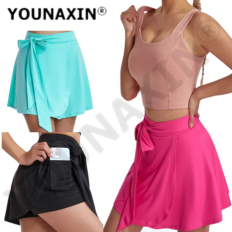 

American Style Women Tennis Culottes Fitness Skirt Training Running Yoga Badminton Sports Shorts Lining With Pocket Anti-emptied