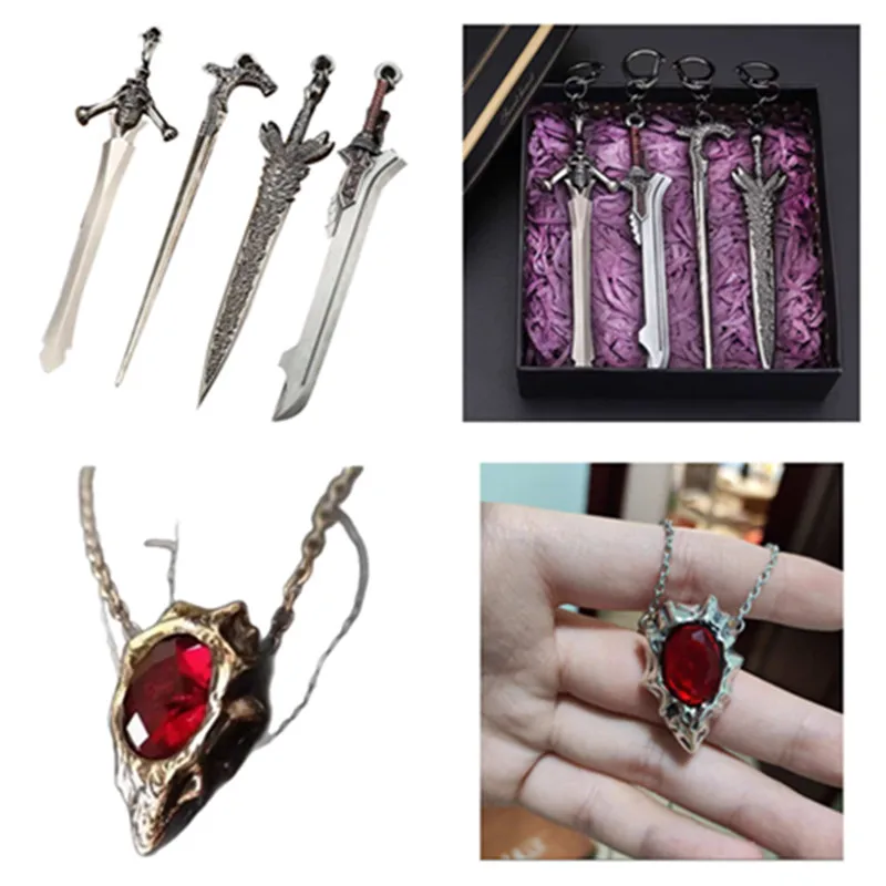 DMC Dante Cosplay Headwear Necklace Pendant Rebellion Keychain Sword Key Chian Keyrings Halloween Carnival Costume Accessories