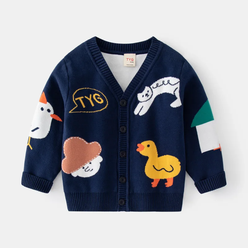 

Kids Casual Cartoon Jacquard Warm Knitted V-neck Cardigan Sweater Toddler Knitwear Baby Boys Autumn Winter Sweaters Cardigans
