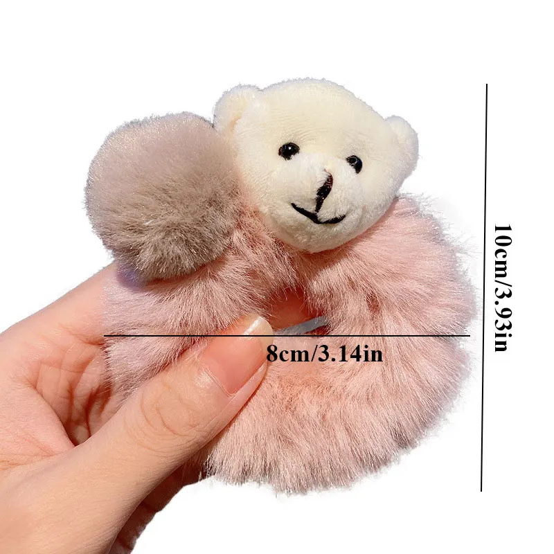 Korea Cute Plush Bear Hair Scrunchies Ties Winter Cartoon Pompom Bear Hair Bands Women Girls Hair Accessories Plush Hair Ring