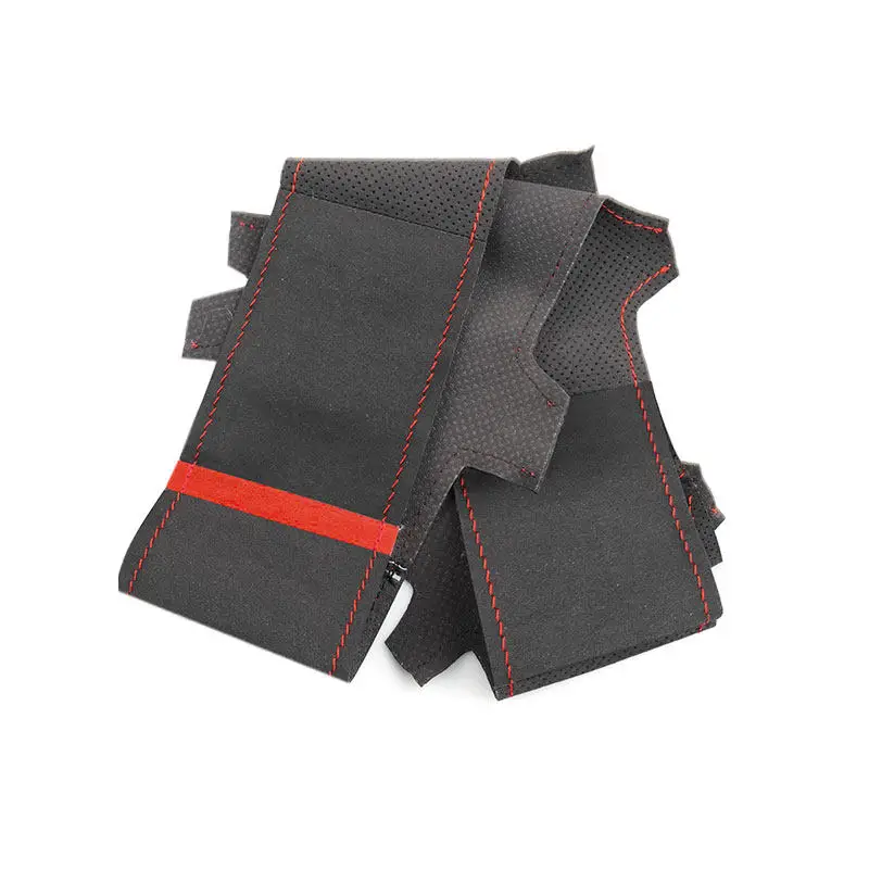 Red Strip Suede Perforated Leather Car Steering Wheel Cover For Mercedes Benz (D shape) A Class AMG A45 C 43 63 2015-2018 S500