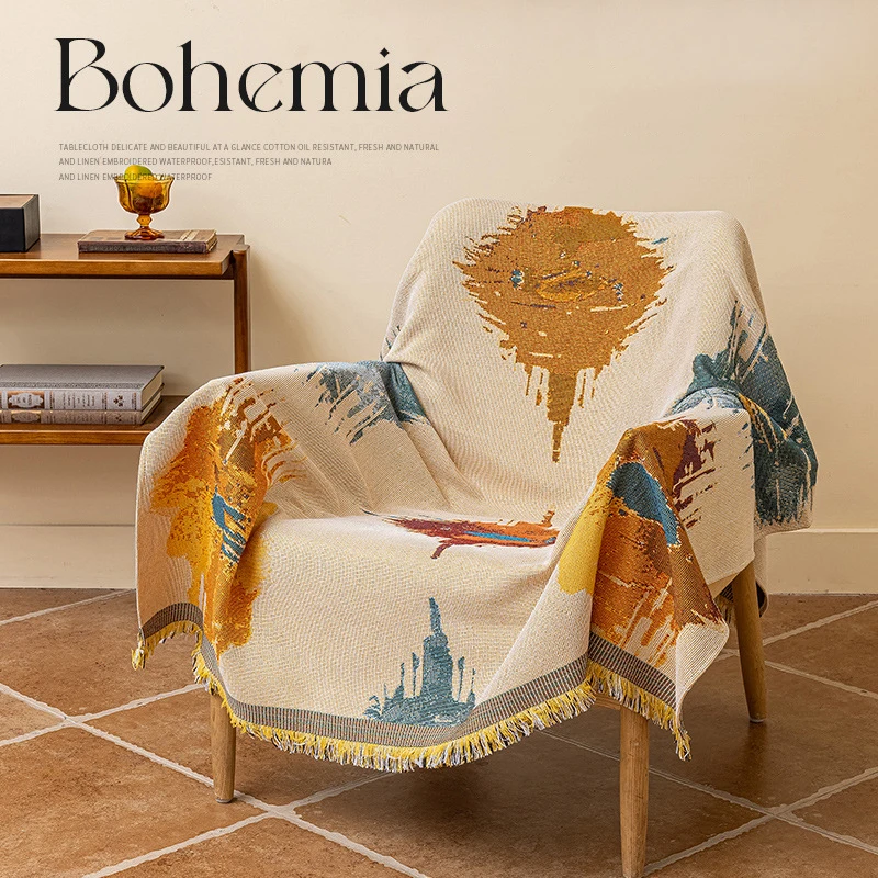 

Bohemian Floral Printed Woven Throw Blanket with Fringe Tapestry Chair Couch Sofa Cover Reversible Blanket Home Decor Tapestry