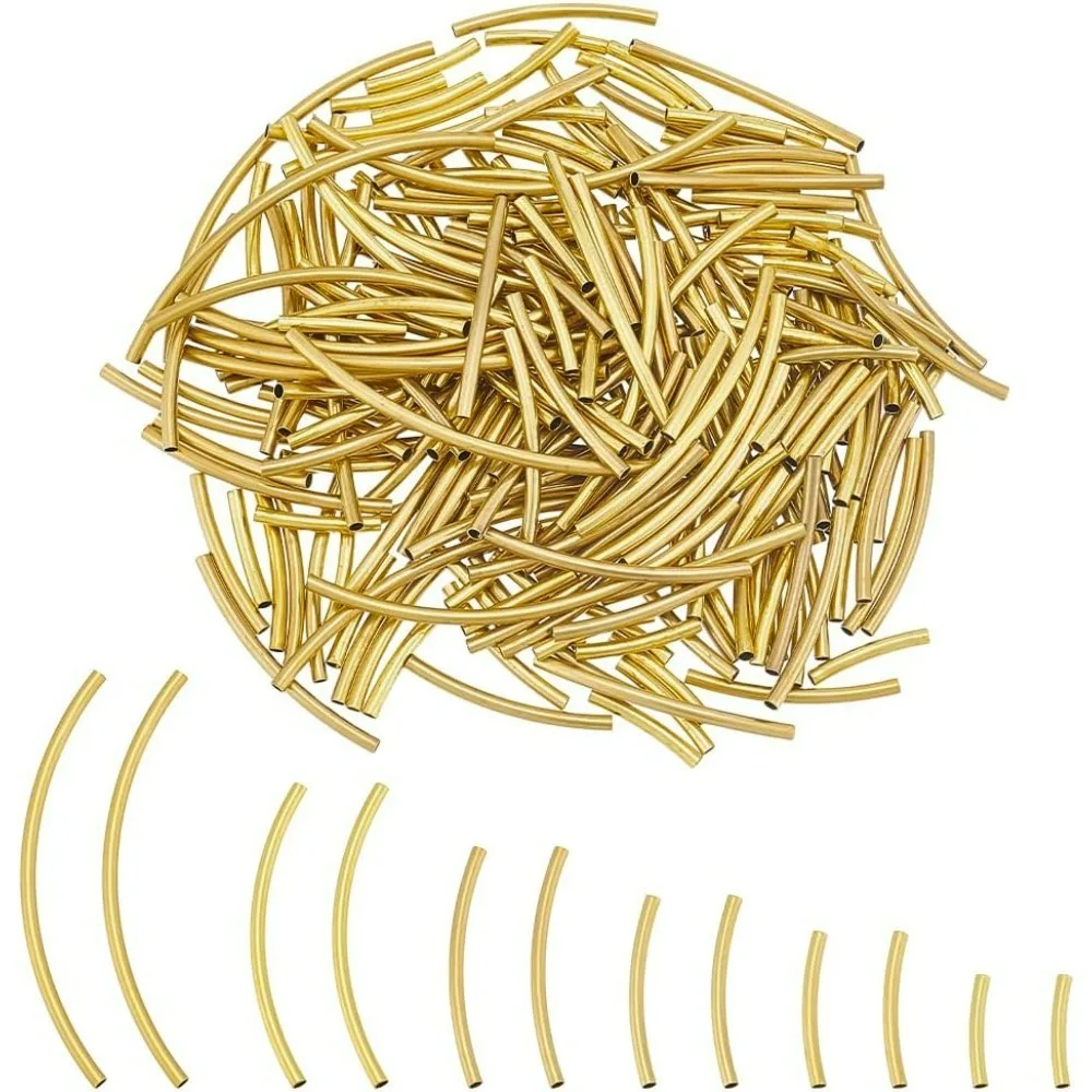 

240Pcs 6 Style Curved Noodle Tube Beads Spacer Beads Brass Long Curved Tube Spacers for DIY Wrist Bracelet Anklet Necklace