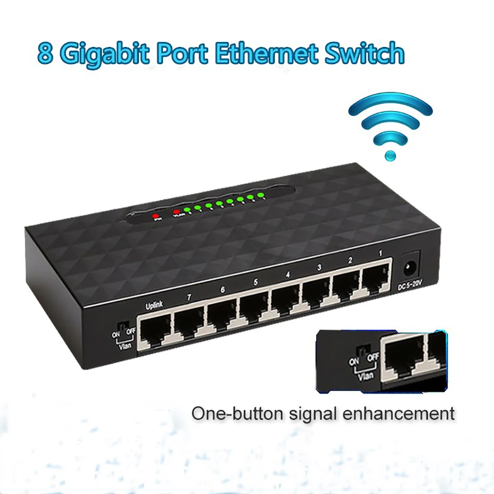 8 Port 10/100/1000Mbps Network Switch Ethernet Gigabit Switcher High Performance RJ45 Lan Internet Splitter Plug and Play