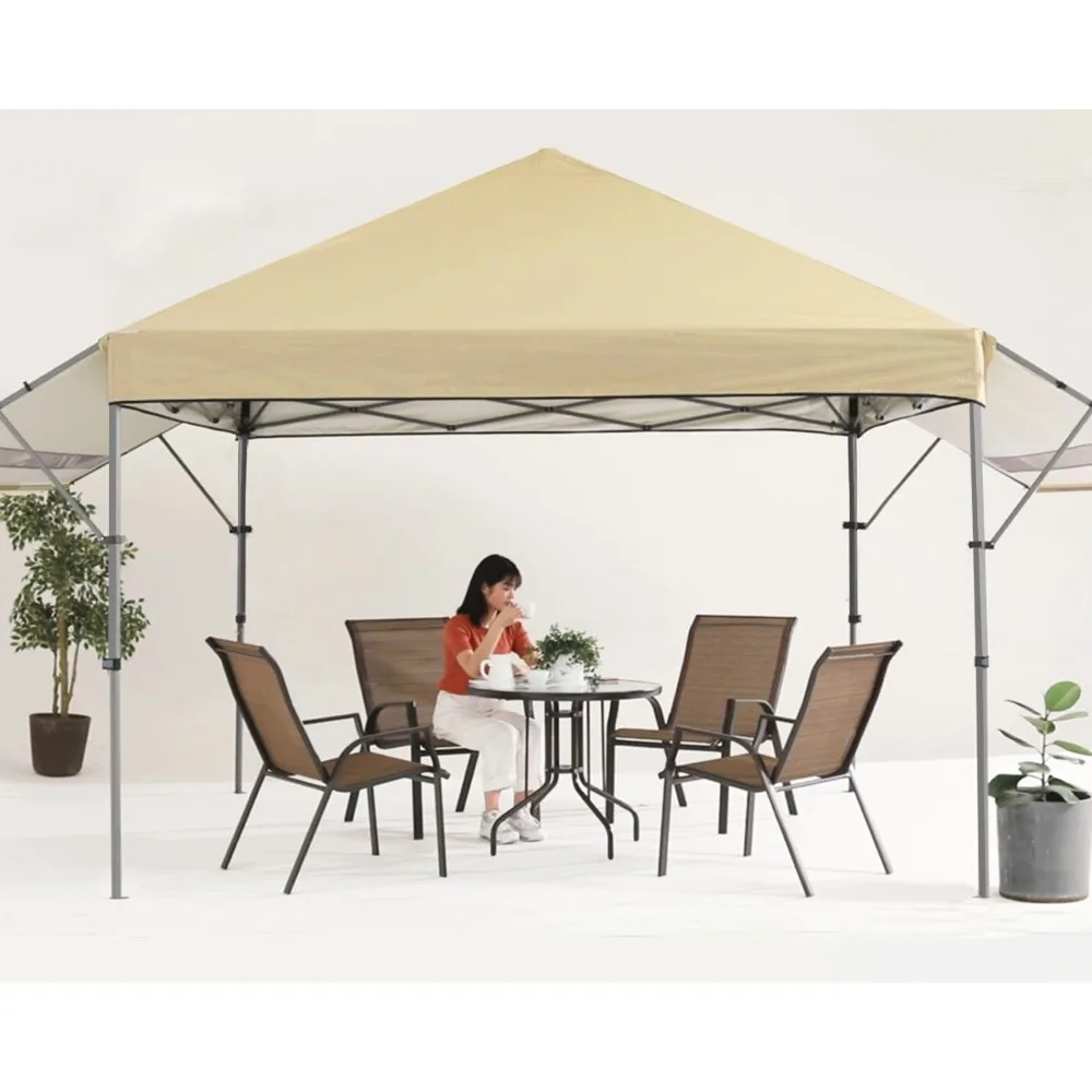 

10x10 Pop-up Gazebo Canopy Tent With Double Awnings Beige Pergola Garden Supplies Home