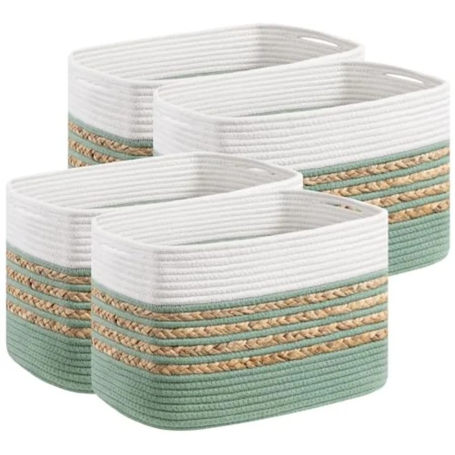 

Baskets for Organizing, Woven Storage Baskets for Toys and Towel, Rectangle Cotton Rope Basket with Handles, ''L ''W ''H