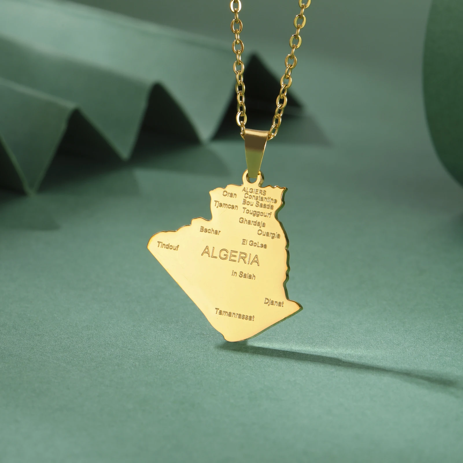 Kkjoy Fashion Stainless Steel Gold Color Map of ALGERIA Pendant Necklace For Women Men Map Design Hip Hop Jewelry Gift Wholesale