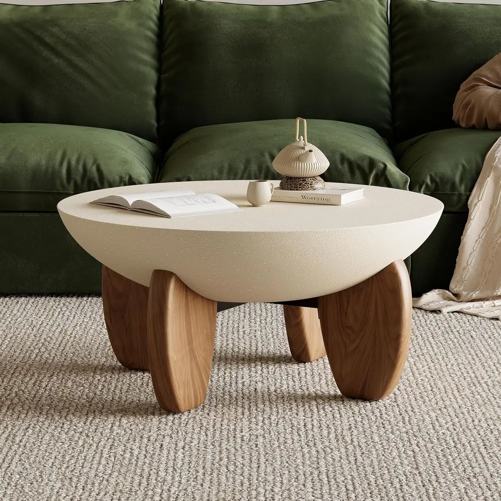 

Elegant Walnut Ash Concrete Coffee Table, Minimalist Modern Design for Center or Living Room