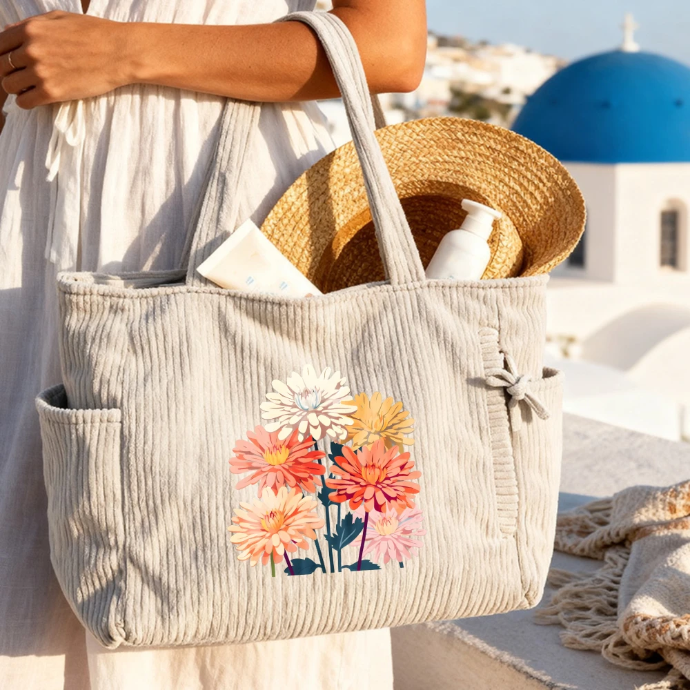 

Повседневная вельветовая сумка на молнии, вместительная, с фиксированным плечевым ремнем, для ежедневных поездок, сумка для покупок, сумка-тоут