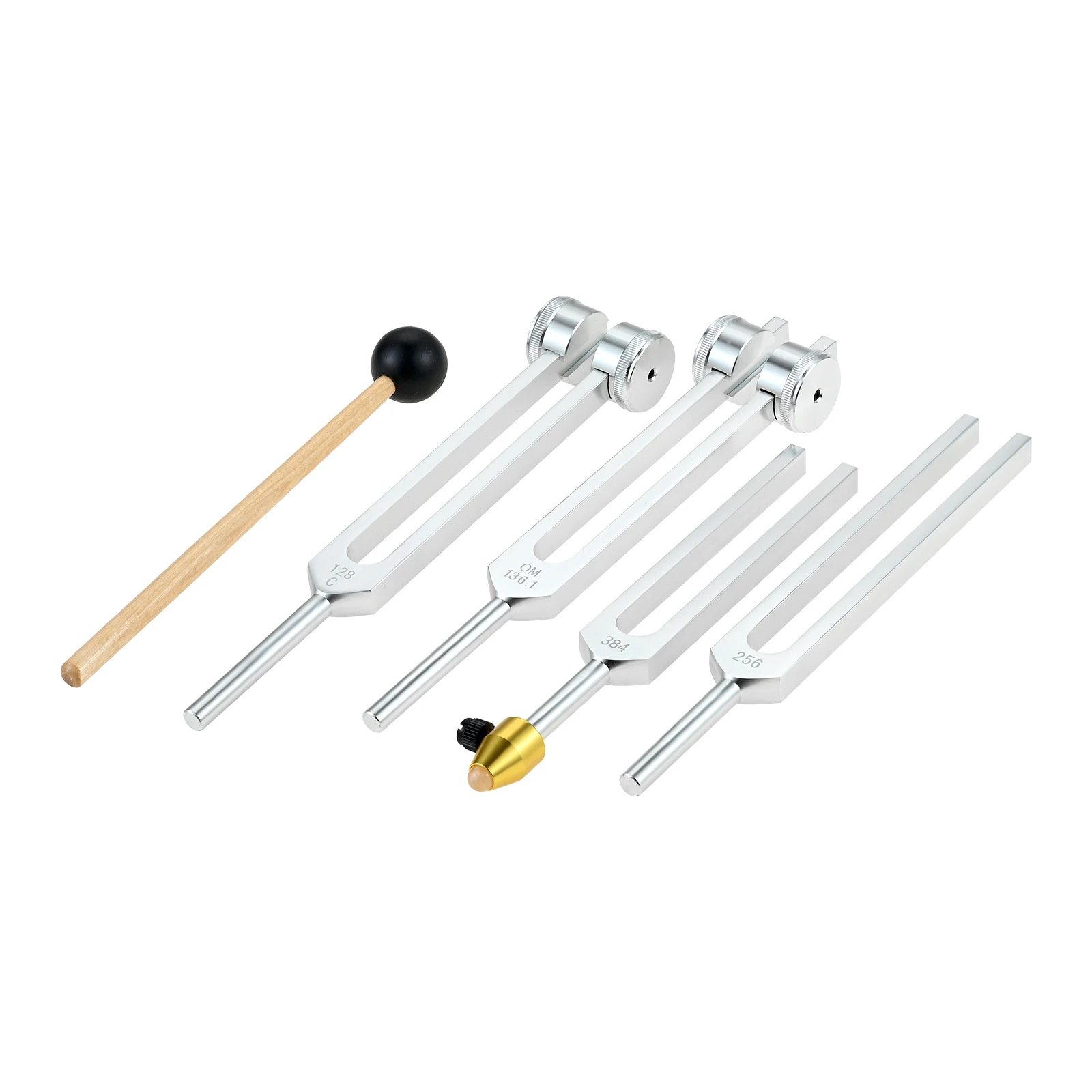 4Pcs Tuning Fork Healing 128Hz 136.1Hz 256Hz 384Hz with Brown Leather Pouch for Sound Therapy Yoga Meditation Acoustic Teaching