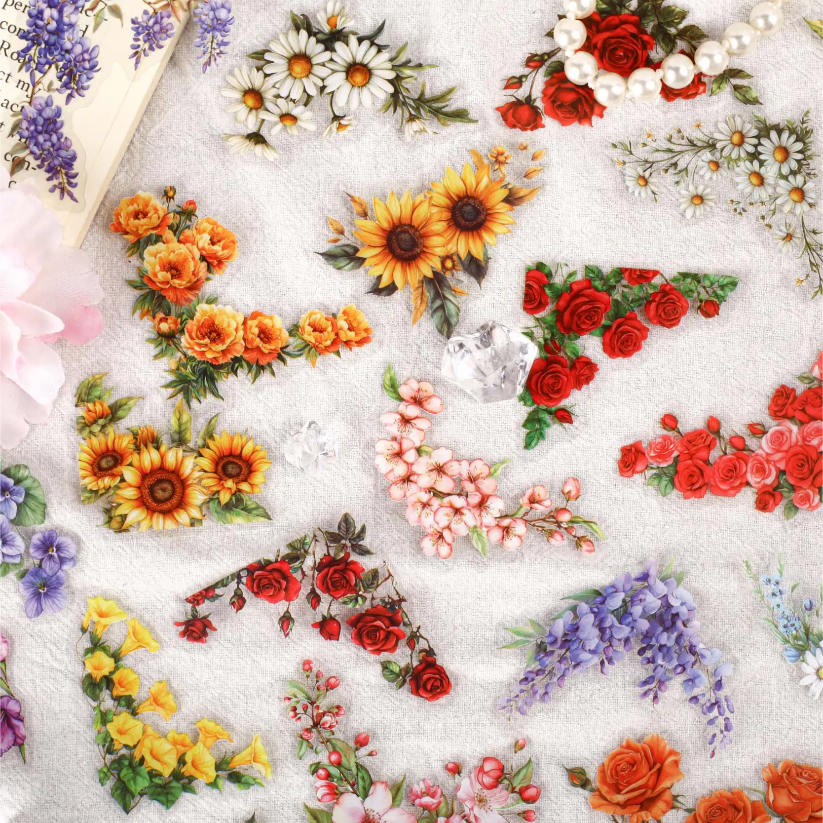 

20 шт. легких ретро-наклеек из ПЭТ с цветами для декора, коллажей, джанк-журналов, скрапбукинга, дневников, альбомов, школьных принадлежностей (без рисунка)