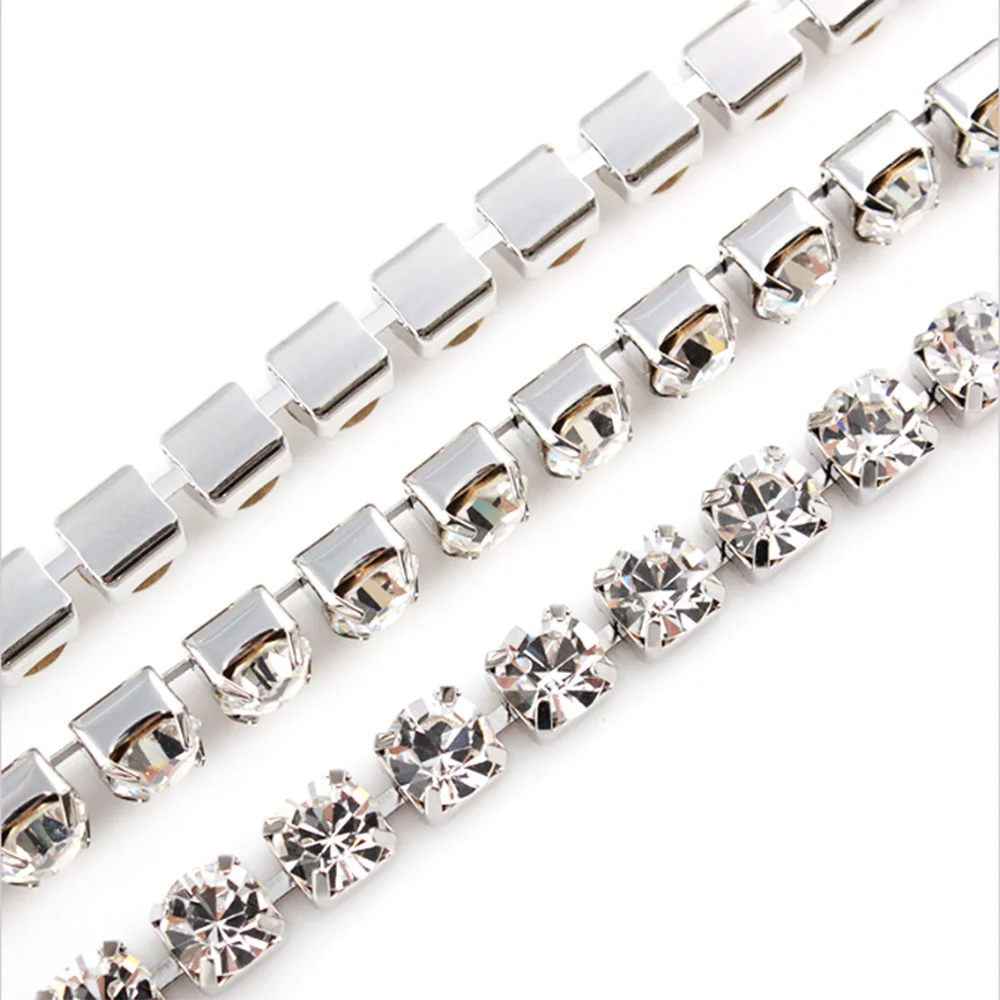 Rhinestones Cup Chain Ss6-Ss18 Flatback Base Glitter Crystal Strass Stones Chain DIY Sewing Accessories Rhinestones Chain Crafts