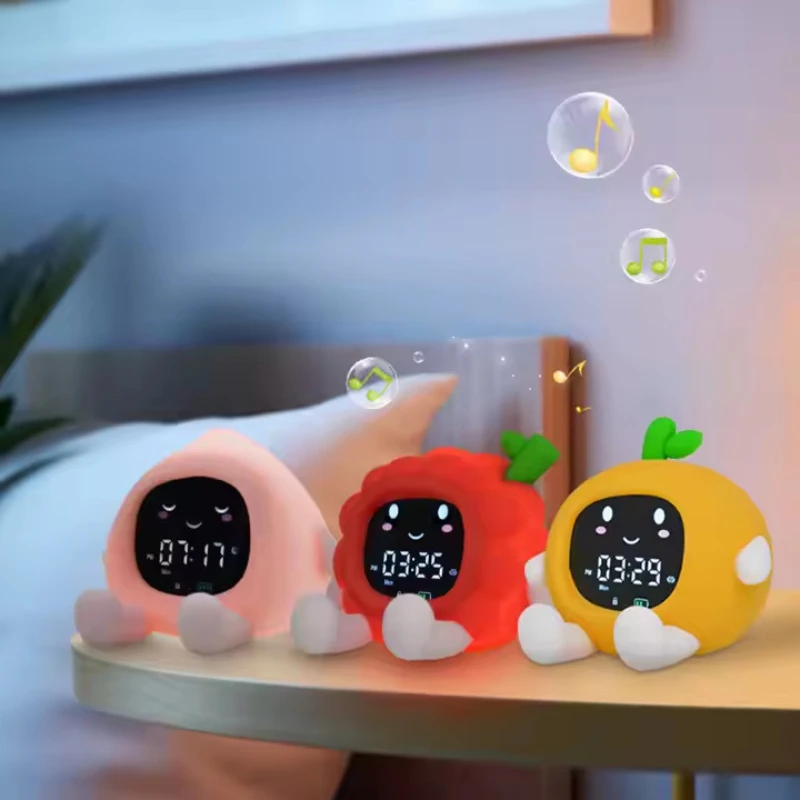 

Ночник-будильник в форме фрукта с функцией зарядки, креативный силиконовый держатель для телефона, прикроватная атмосферная настольная лампа