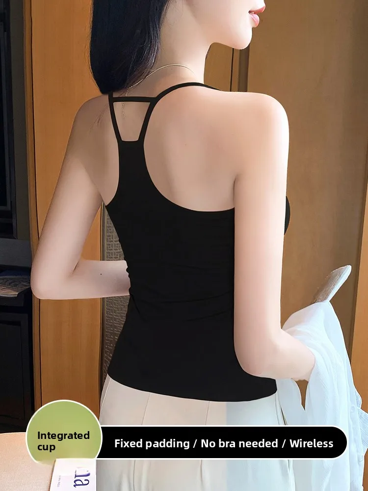 

Black Neck Hanging Backless Strap Vest Women's Inner Wear 2026 New Style Integrated Pad Base Shirt Summer