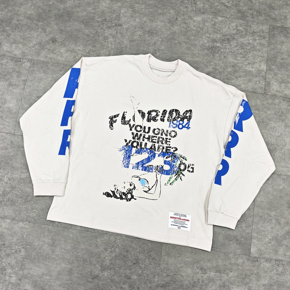 

Yao Fashion RRR123 Luxury Brand Streetwear Baggy Oversize Casual Long Sleeve Autumn 100% Cotton Trend High Street T Shirt