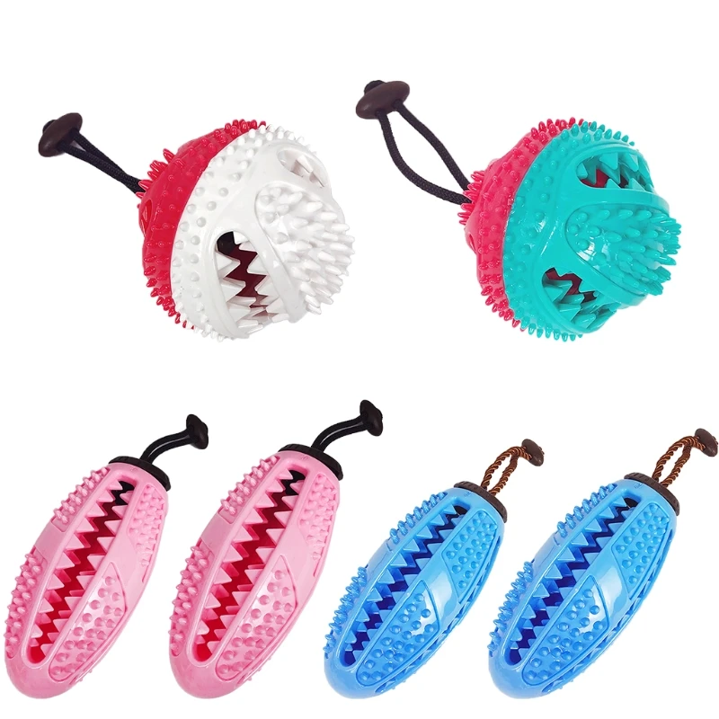 Dog Teething Pet Chew Toy Colorful Durable Pet Puppy Feeder with Toothbrush Massage Teeth Cleaning Interactive Ball