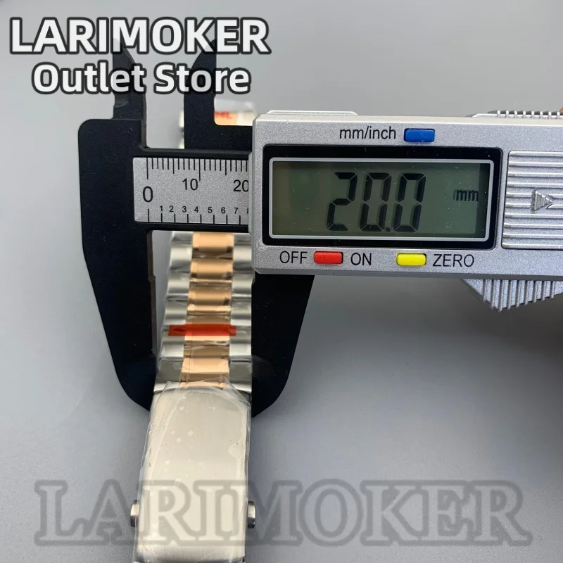 LARIMOKER 20 مللي متر نغمتين حزام ساعة ذهبي وردي 904L الصلبة الفولاذ المقاوم للصدأ ثلاثة وصلات سوار للطي المشبك ساعة ملحق #6