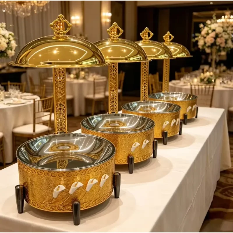 8L Stainless Steel Gold Chafing Dish Buffet Warmer for Wedding Hotel Catering Hanging Cover Type Food Heater Banquet