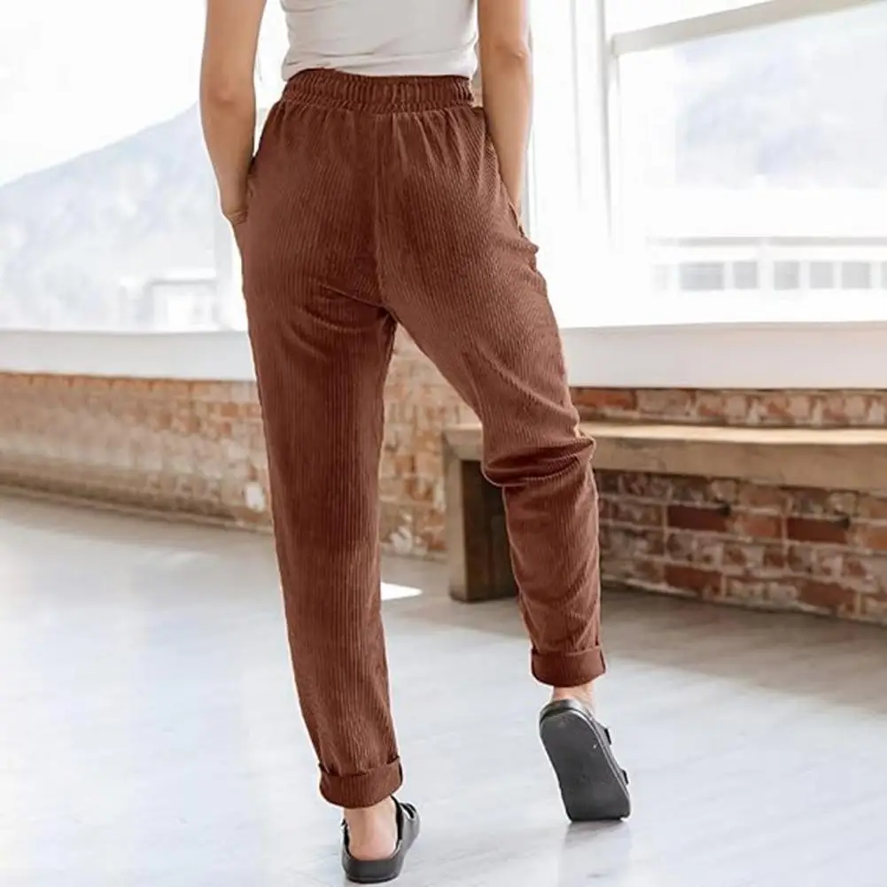 Pantaloni di velluto a coste con tasche Pantaloni di velluto a coste da donna alla moda con coulisse a vita alta Elastico in vita Gamba dritta Lavoro casual