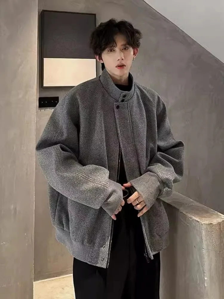 

ay Woolen Suit Jaet Men's Winter Thi Sli ort Korean Sle oulder Pad Jaet Polyester Fabric Casual Outerwear