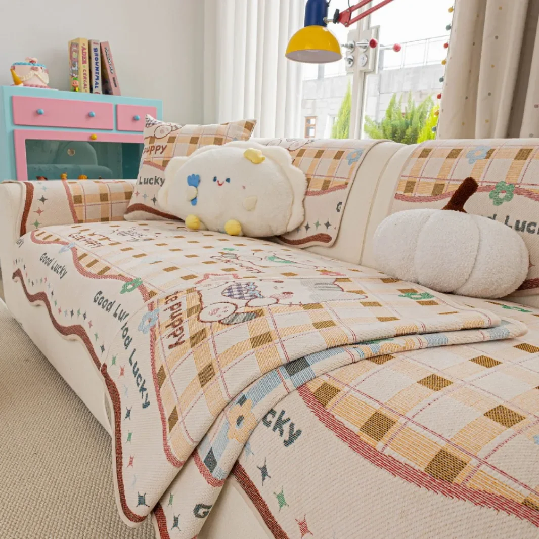Sofa Cushion Cartoon Kitten Sofa Cushion Four Seasons Universal Simple Fixed Anti-Slip Anti-Grab Cover Cloth