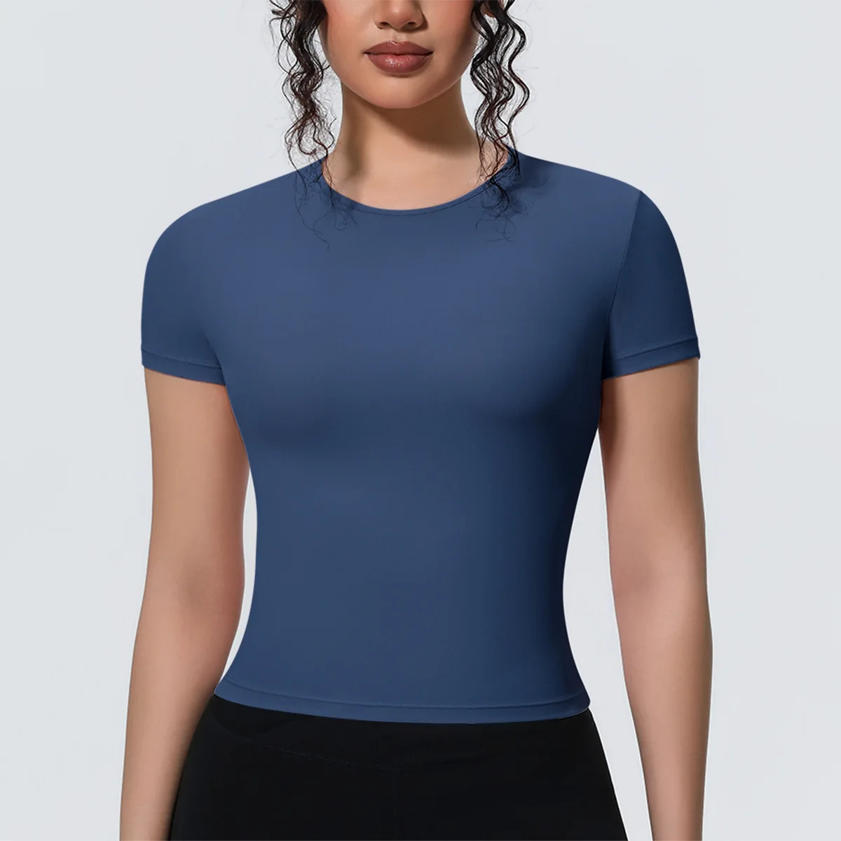 Women Breathable Short Sleeve Yoga T Shirt Naked Feeling Waist Shaping Slim Fit Fitness Running Top