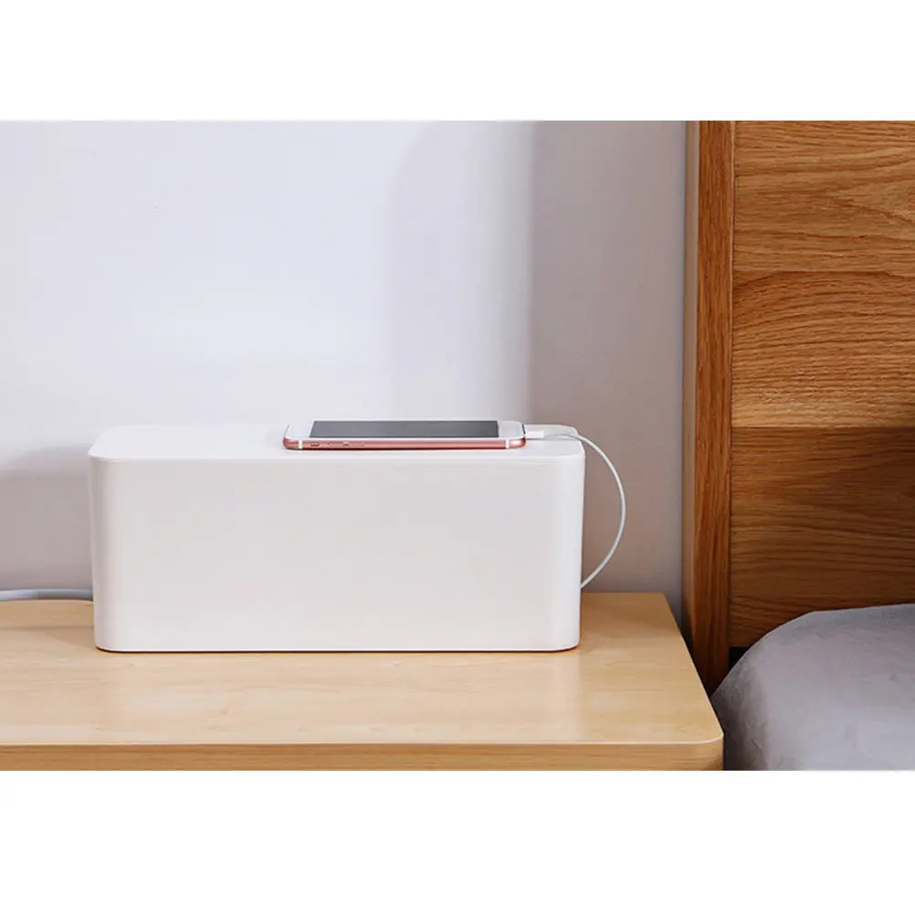 

Набор из 2 белых коробок для хранения кабелей, органайзер для удлинителей большой емкости, скрывающий провода, для дома, офиса, гостиной, рабочего стола, учебного кабинета