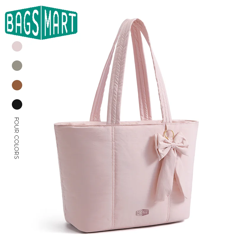 

BAGSMART большая сумка для женщин, однотонная повседневная сумка на плечо, женские дорожные сумки большой вместимости, мягкая студенческая сумка