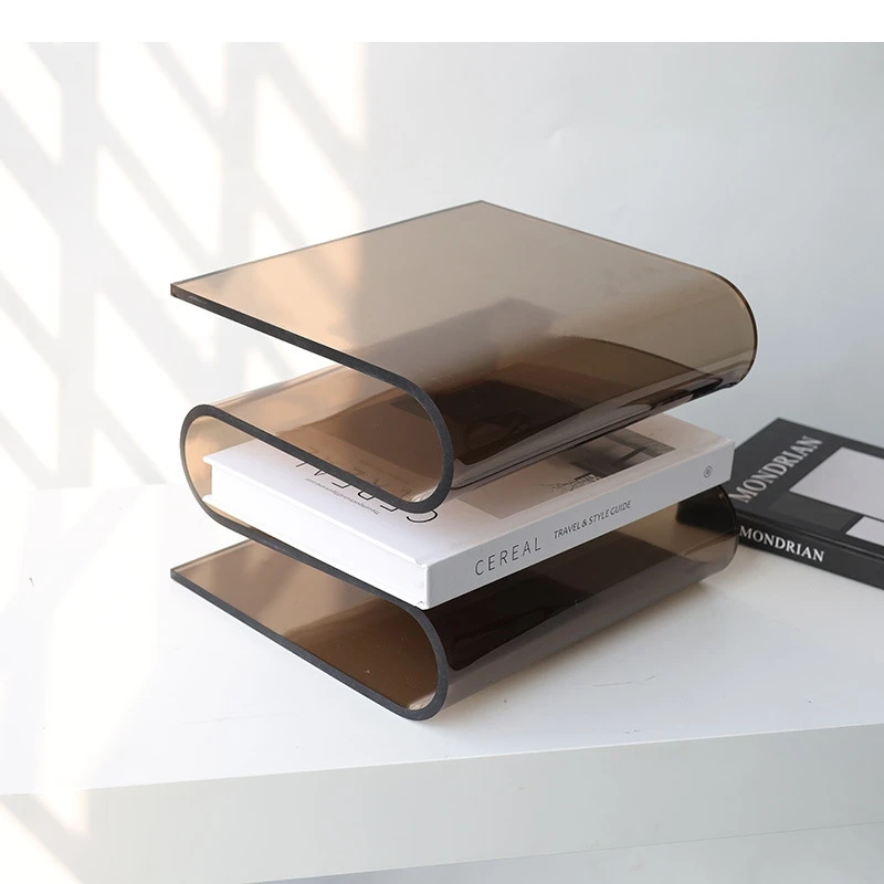 Minimalist Transparent Magazine Racks Bookshelf File Book Organizer Shelves Acrylic W-shaped Book Rack Room Aesthetic Decor