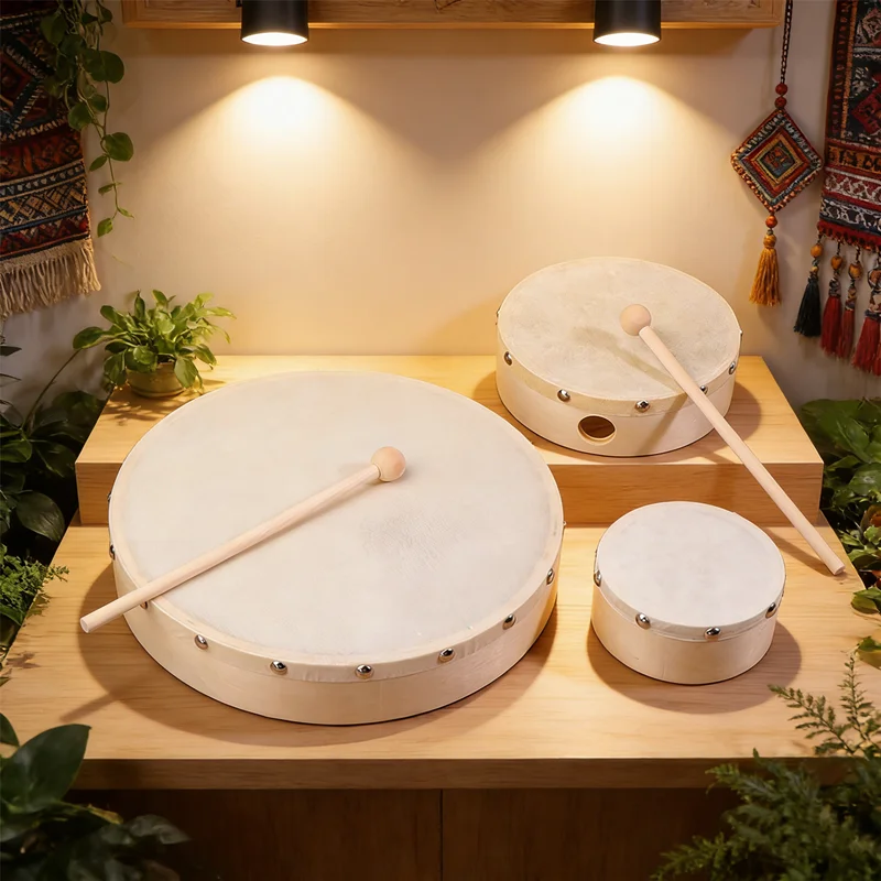 Wooden Hand Frame Drum 4/6/7/8/9/10 Inch With Drum Stick Set Children Musical Game Toy Educational Percussion Instrument