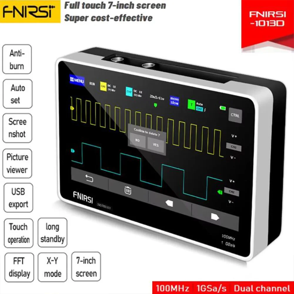 FNIRSI 1013D Digital Oscilloscope Tablet Osciloscopio Dual Channel 100MHz Bandwidth 1GS Sampling Rate Mini Digital Oscilloscopes