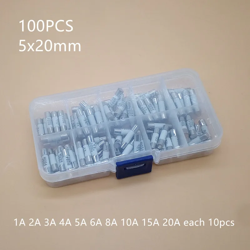 

100pcs/boxed 5x20mm Ceramics Fuses Slow Blow 1A 2A 3A 4A 5A 6A 8A 10A 15A 20A 250V 5*20 Protective Insurance Tube Kits