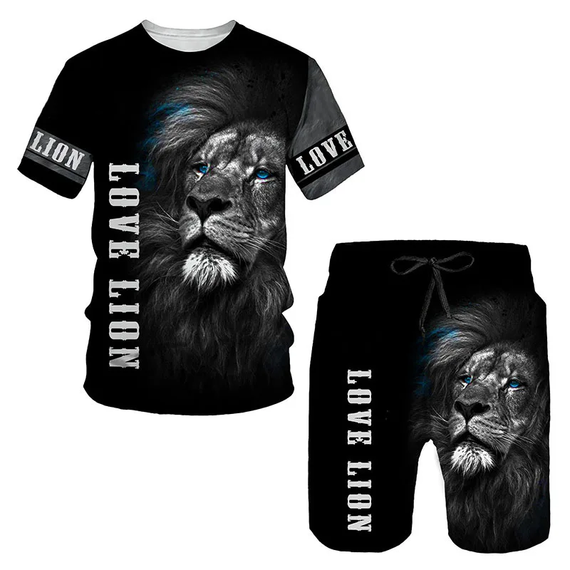 Animal Lion 3D Printed T-Shirts Shorts Sets Men\'s Tracksuits Fashion Oversized Short Sleeve T Shirt Pants Set Man Suits Clothing