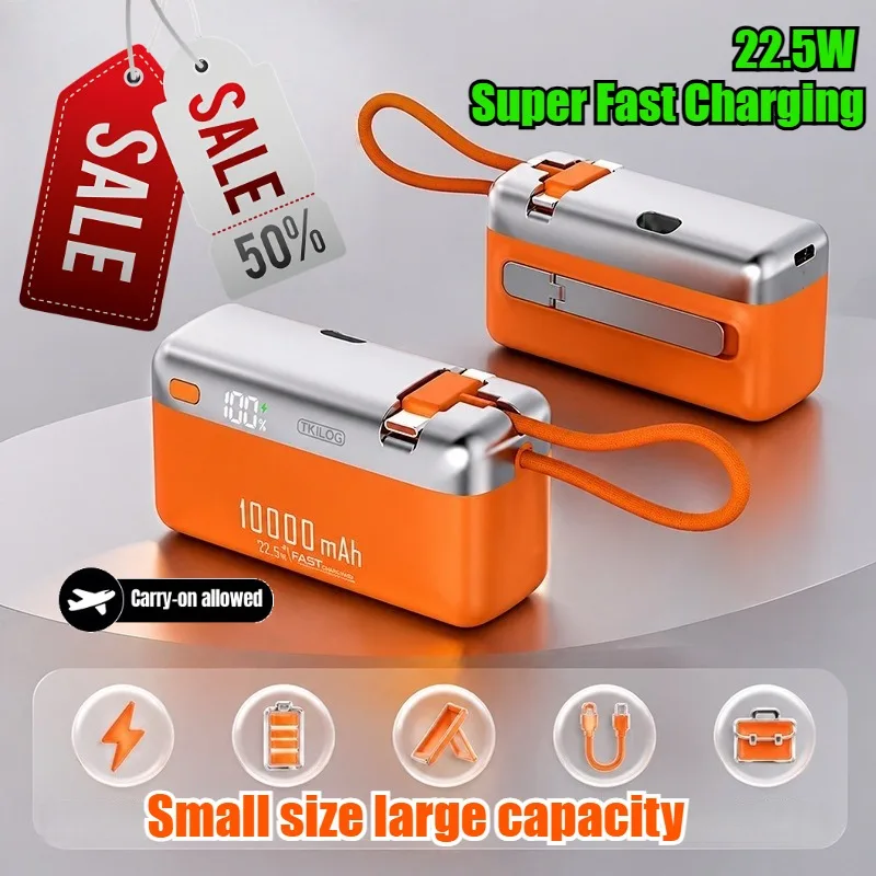 

22.5W 10000mAh Mini Fast Charging Power Bank with Built-in Cable Digital Display Capsule Portable Charger