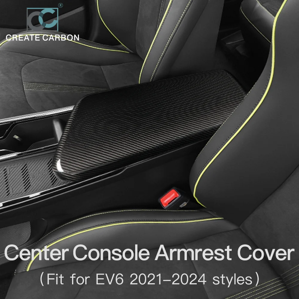 Real Carbon Fiber Central Console Armrest Panel Cover Fit for KIA EV6 2021-2024 Armrest Storage Box Mat Arm Rest Elbow Cushion