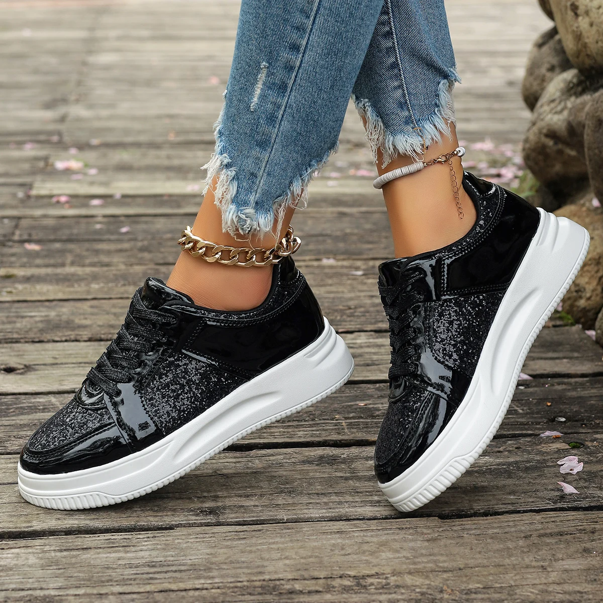 Casual Wedges Sneakers Comfortable Sequins Badminton Shoes Fashion Women\'s Vulcanize Shoes Running Fitness Walking