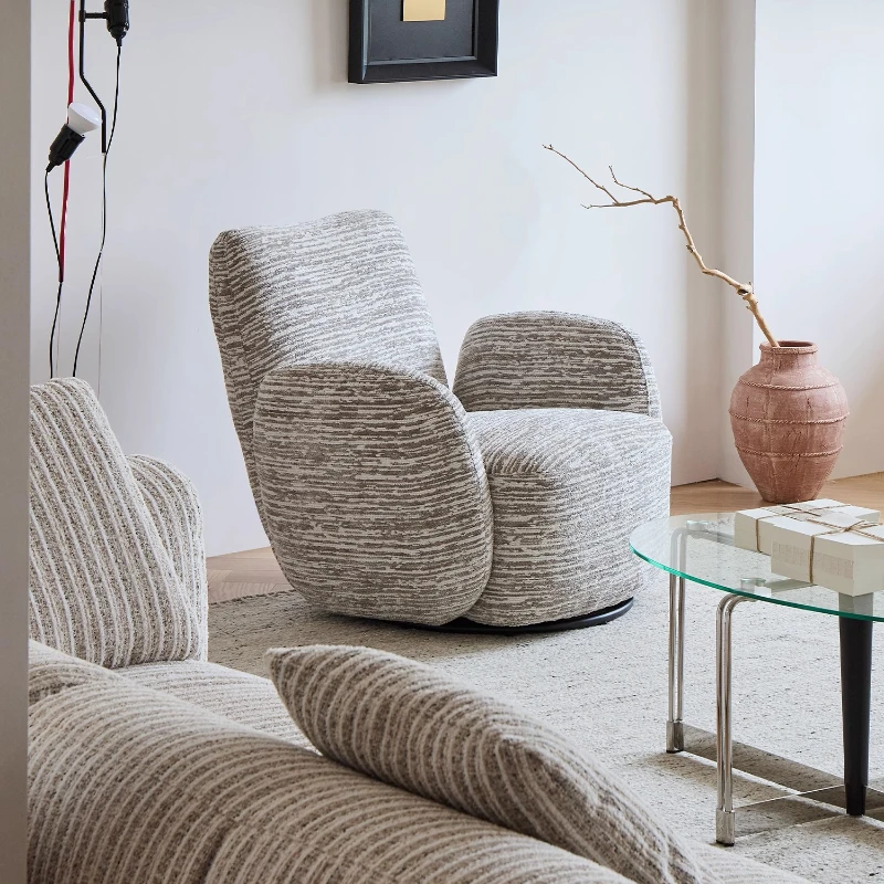 

Sofa chair, white fabric rotatable lazy leisure swivel chair