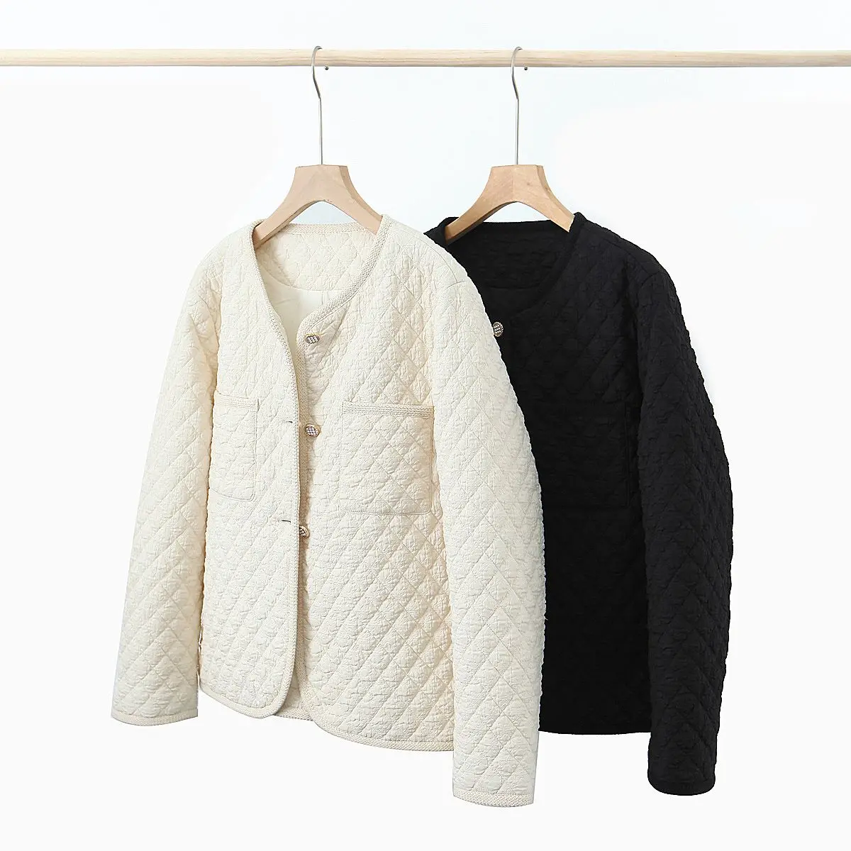 French Argyle Lightweight Parkas Women Autumn Winter 2023 Plus Size Casual Clothing Good Quality Embossed Cotton Padded Jacket