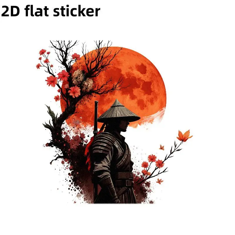 Samurai Red Moon Car Sticker Waterproof Durable Vinyl Decal for Window Body Laptop Smooth Surface