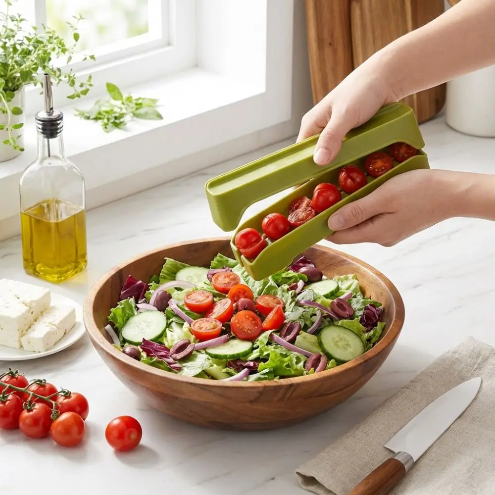 Manual Tomato Slicer Plastic Food Grade Tomato Cutting Guide Labor-Saving Non Stick Tomato Split Tool Small Fruit