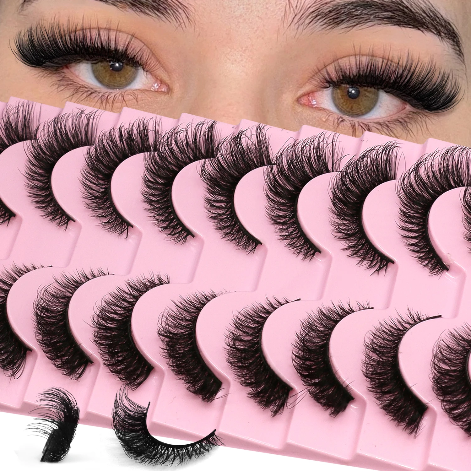 ラスヴィレイつけまつげ ふわふわキャットアイまつげ ナチュラルでボリュームのあるフルストリップまつげ ドラマティックでふわふわなDカールフェイクミンクまつげエクステ