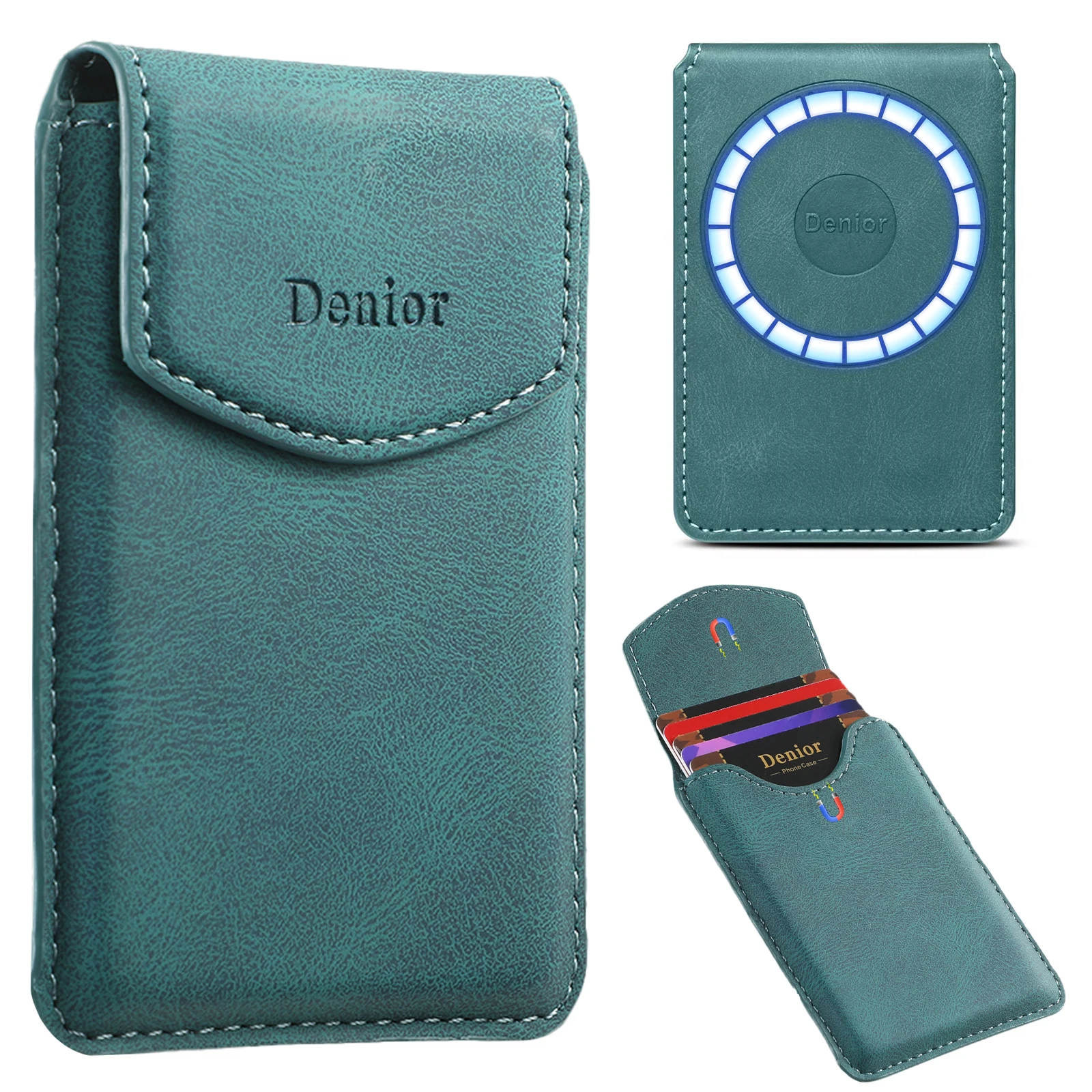 Denior PU-Leder Magnetische Handyhülle für iPhone 17 16 15 14 13 12 Pro Max Plus, RFID 4-Kartenhalter mit Schnappverschluss-Tasche – Detail 7