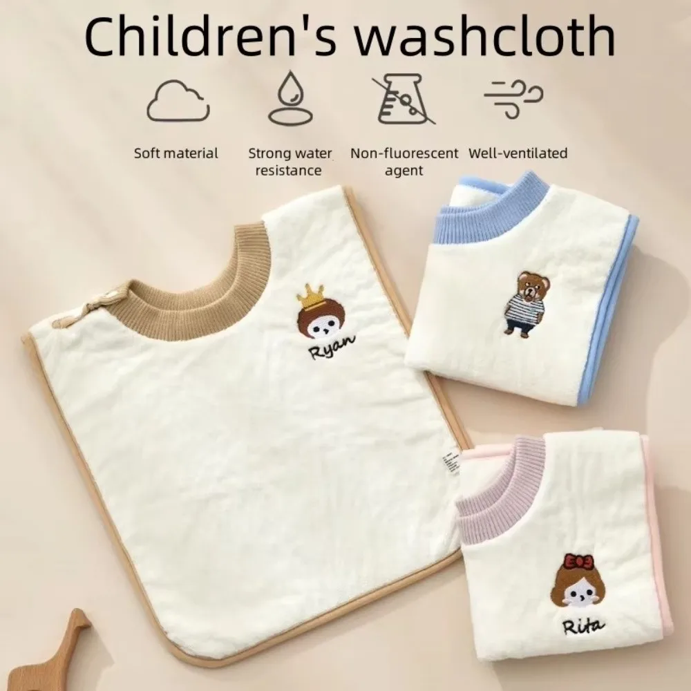 New Coral Velvet Towel Bib Cartoon Pattern Protective Barrier Neck Towel Soft Touch Infant Washcloth Feeding Time
