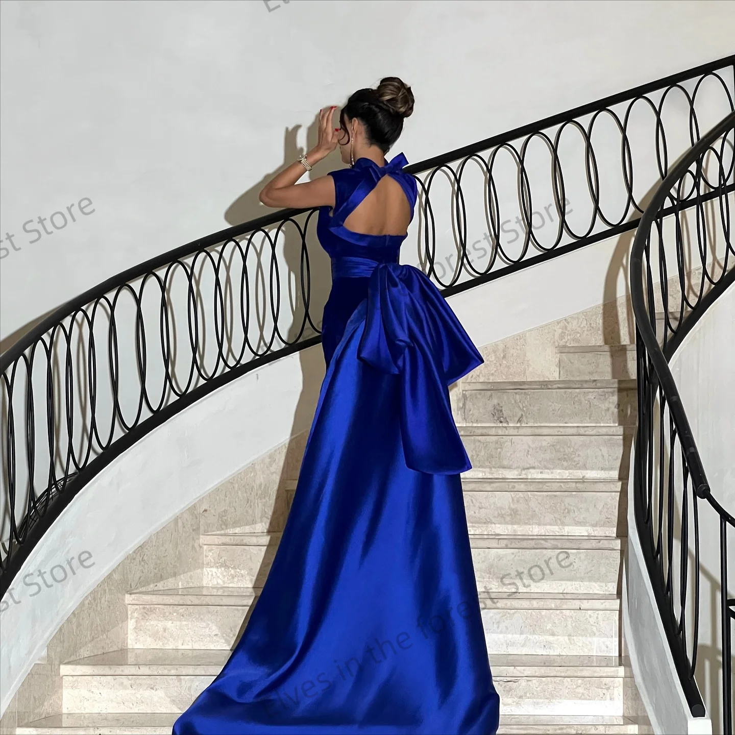 فستان سهرة أنيق بحورية البحر باللون الأزرق ساحر برقبة دائرية عربية فيستدو دي نوش مخصص لعيد الميلاد بدون ظهر سويب تراين فستان حفلات #5