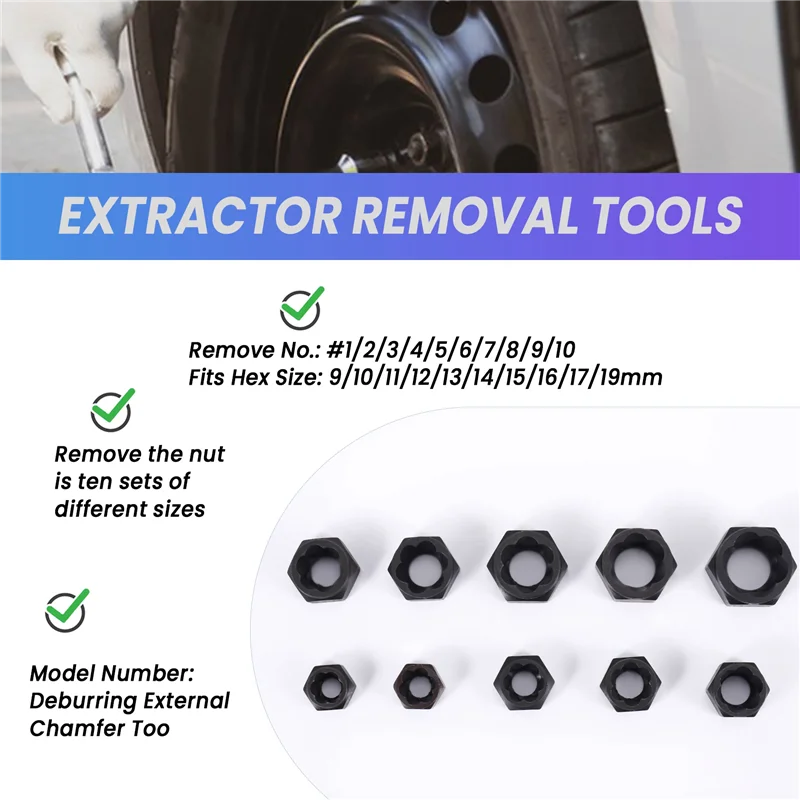 

【Flash Deal】10Pcs Damaged Nut Bolt Remover Stud Extractor Set Metric Broken Bolt Removal Kit